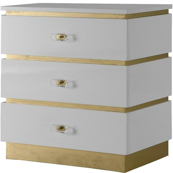 Pemberly Row Contemporary Accent Table in White Lacquer/Gold