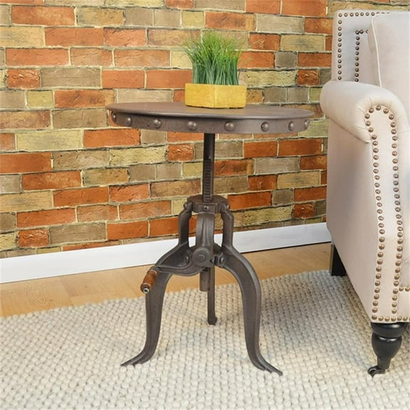 Pemberly Row Contemporary Adjustable Crank Accent End Table Brown
