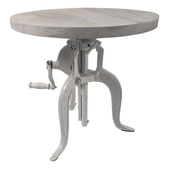 Pemberly Row Contemporary Adjustable Crank Accent Table in Whitewash
