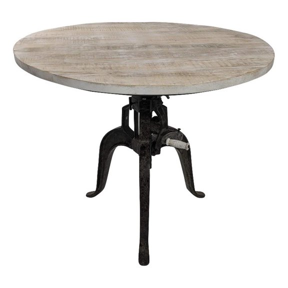 Pemberly Row Contemporary Adjustable Crank Table in Natural Driftwood/Aged Iron