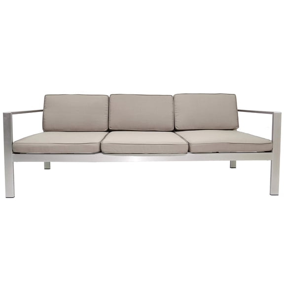 Pemberly Row Contemporary Aluminum Outdoor 3-seater Sofa in Gray Taupe