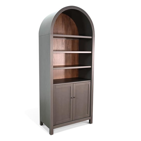 Pemberly Row Contemporary Arched Display Cabinet with Doors in Gray