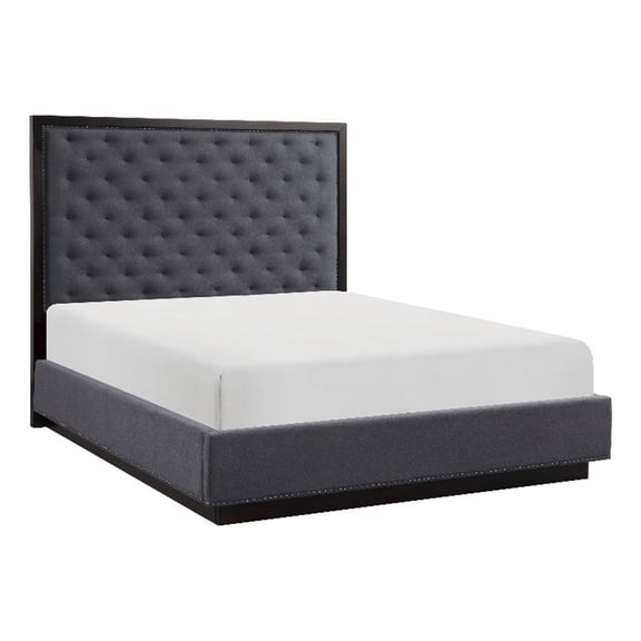 Pemberly Row Contemporary Asian Hardwood Queen Bed in Charcoal