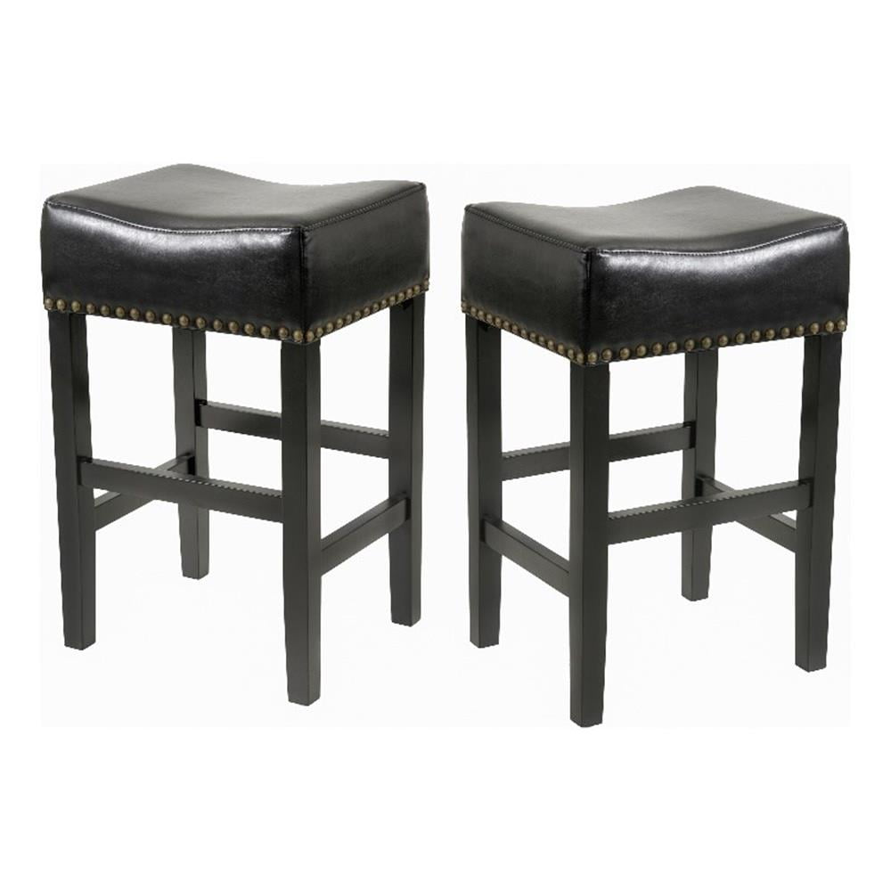 Black Leather Saddle Style Backless Counter Stools, Set of 2