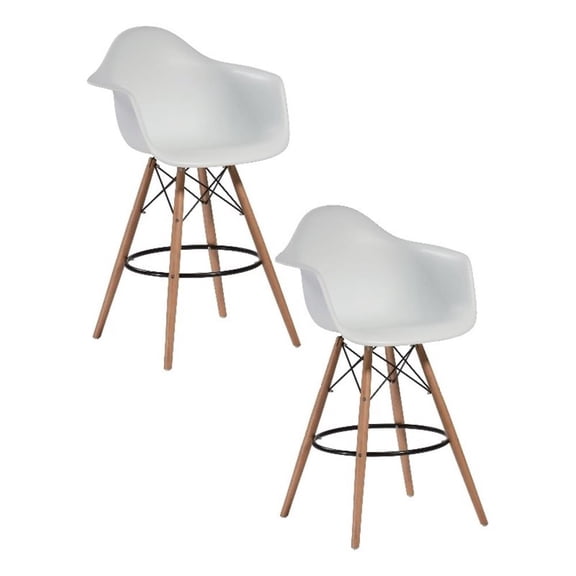 Pemberly Row Contemporary Bar Stool White Polypropylene Resin - SET OF 2