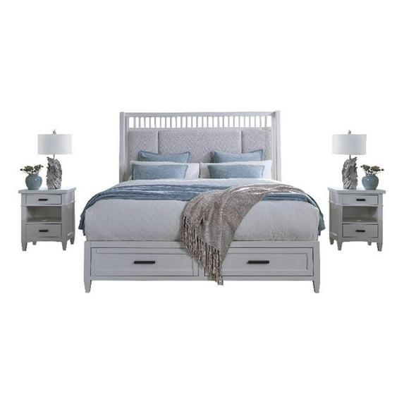 Pemberly Row Contemporary Bedroom King Shelter Bed with 2 Nightstands