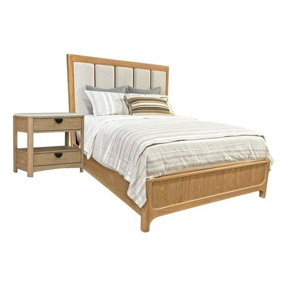 Pemberly Row Contemporary Bedroom Queen 5/0 Panel Bed & Nightstand