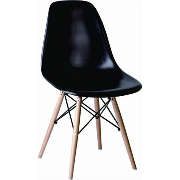 Pemberly Row Contemporary Black Plastic Chair with Wood Legs (Set of 2)