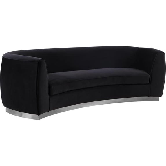 Pemberly Row Contemporary Black Velvet Sofa with Sturdy Stainless Steel Base