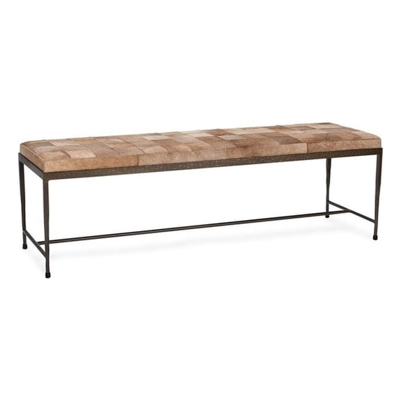 Pemberly Row Contemporary Blond Hair on Hide 60in Iron Bench