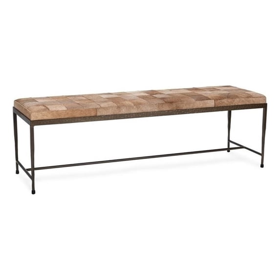 Pemberly Row Contemporary Blond Hair on Hide 60in Iron Bench