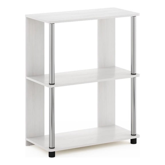 Pemberly Row Contemporary Bookcase in White Oak in Stainless Steel Tubes