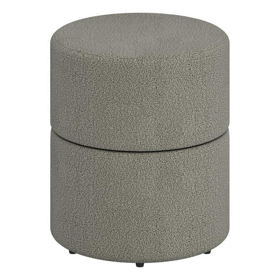 Pemberly Row Contemporary Boucle Fabric Round Ottoman in Gray
