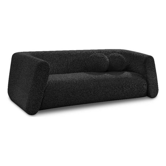 Pemberly Row Contemporary Boucle Fabric Sofa with Ball Pillows in Rich Black