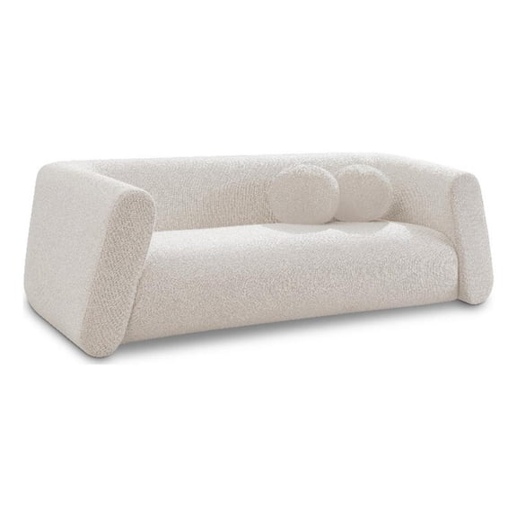 Pemberly Row Contemporary Boucle Fabric Sofa with Ball Pillows in Rich Cream