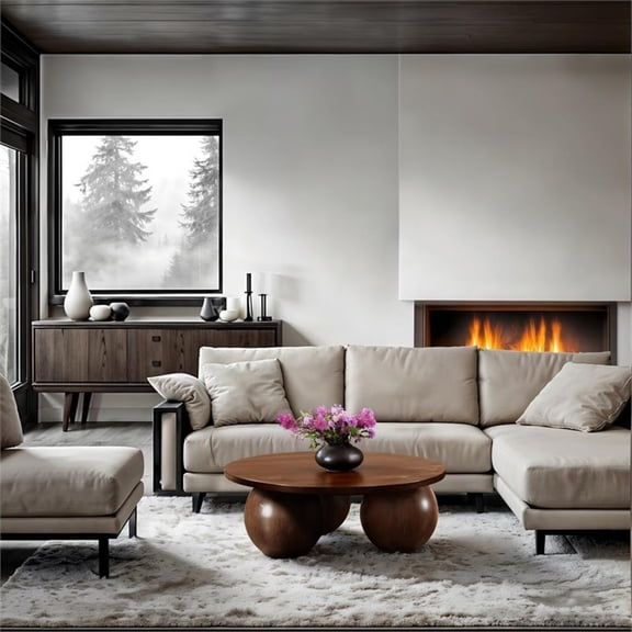 Pemberly Row Contemporary Brown Oak Veneer Coffee Table - 39"W x 39"D x 15"H