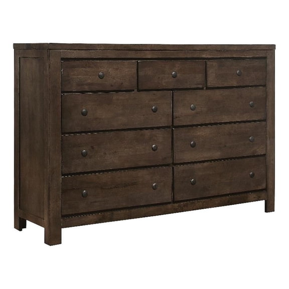 Pemberly Row Contemporary Brown Rustic Pine Wood 9-Drawer Dresser