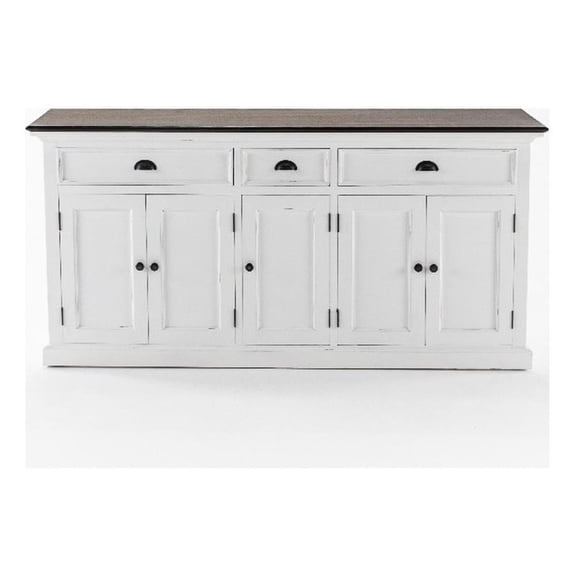 Pemberly Row Contemporary Buffet Solid Wood in White and Brown