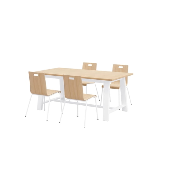 Pemberly Row Contemporary Cafe Table and 4 Chairs Set in Natural/White