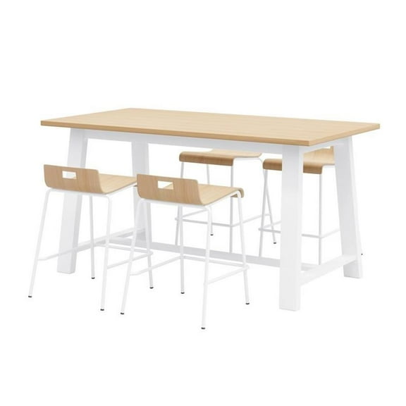 Pemberly Row Contemporary Cafe Table and 4 Chairs Set in Natural/White