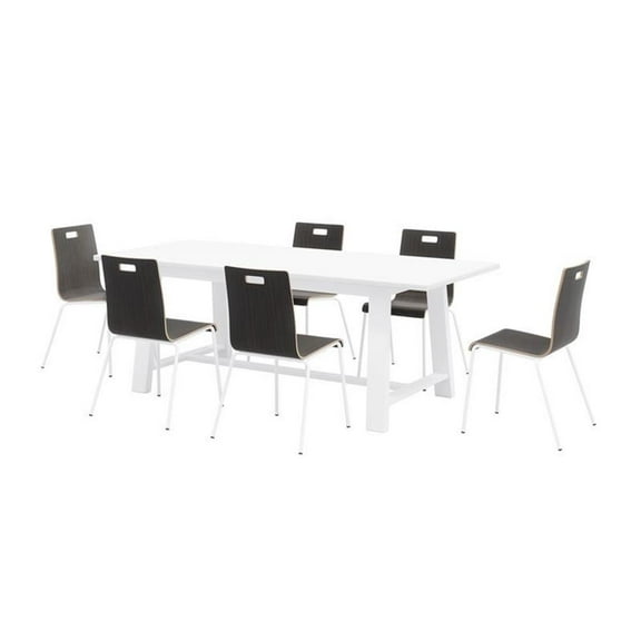 Pemberly Row Contemporary Cafe Table and 6 Chairs Set in Espresso/White