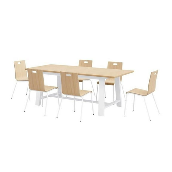 Pemberly Row Contemporary Cafe Table and 6 Chairs Set in Natural/White