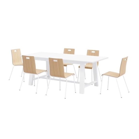 Pemberly Row Contemporary Cafe Table and 6 Chairs Set in Natural/White
