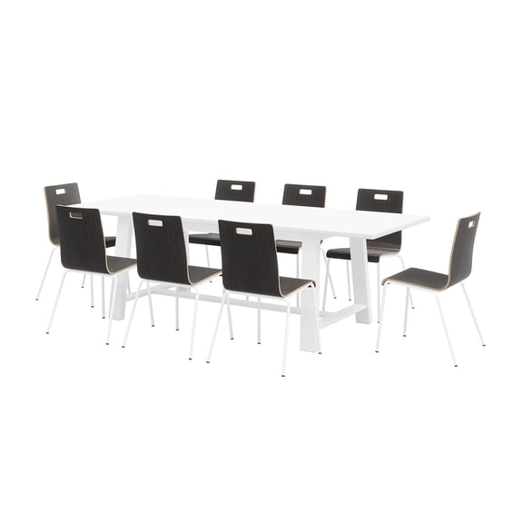 Pemberly Row Contemporary Cafe Table and 8 Chairs Set in Espresso/White