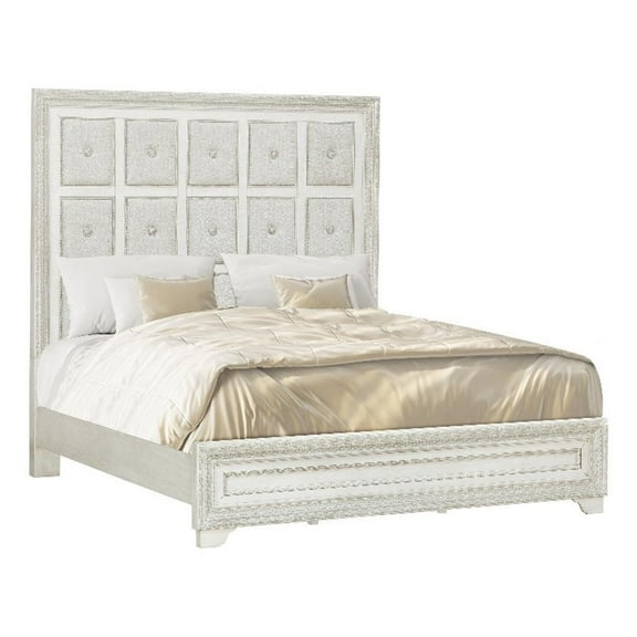 Pemberly Row Contemporary Cal King Fabric Upholstered Bed in White