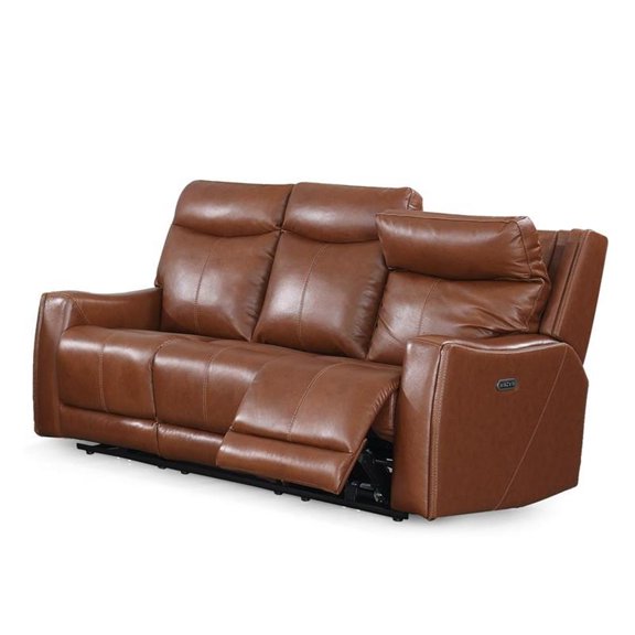 Pemberly Row Contemporary Caramel Leather Power Recliner Sofa