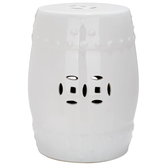 Pemberly Row Contemporary Ceramic Garden Stool in White Finish