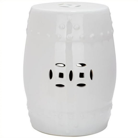 Pemberly Row Contemporary Ceramic Garden Stool in White Finish
