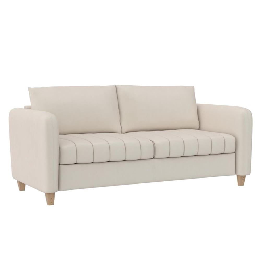 Pemberly Row Contemporary Channel Tufted Sofa in Ivory Velvet - Walmart.com