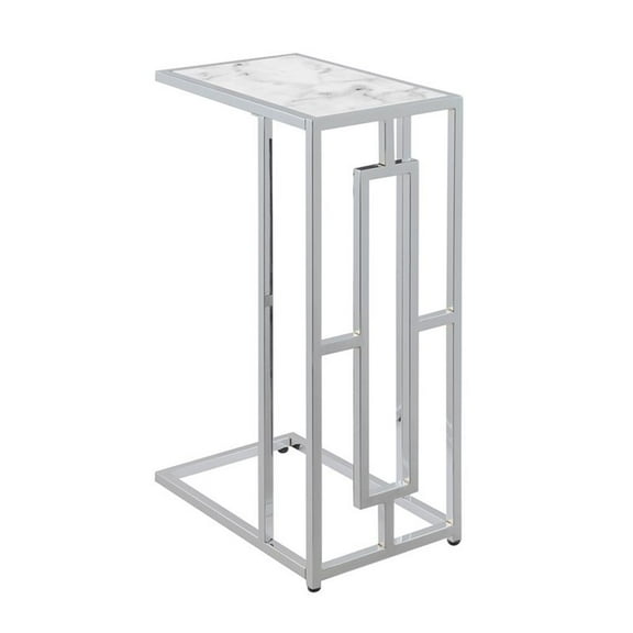 Pemberly Row Contemporary Chrome Metal Faux Marble C End Table