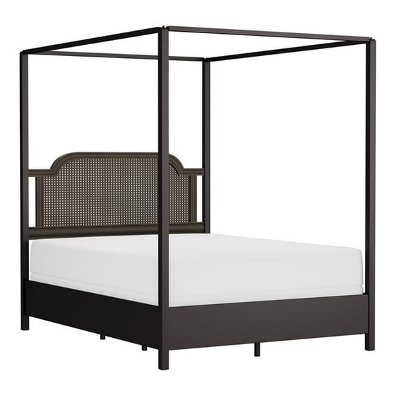 Pemberly Row Contemporary Coastal Metal/Wood Queen Canopy Bed in Bronze