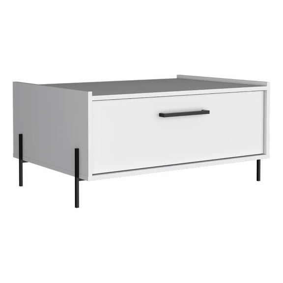 Pemberly Row Contemporary Coffee Table 1 Shelf 4 Legs in White