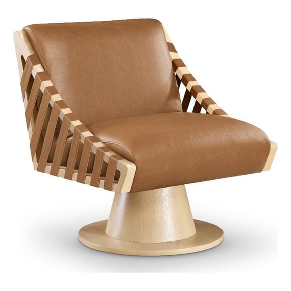 Pemberly Row Contemporary Cognac Vegan Leather Swivel Accent Chair