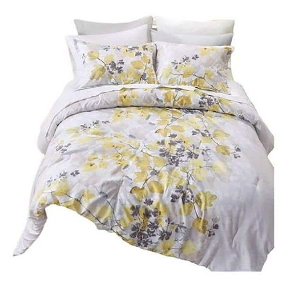 Pemberly Row Contemporary Comforter Set with Bed Sheets in Yellow