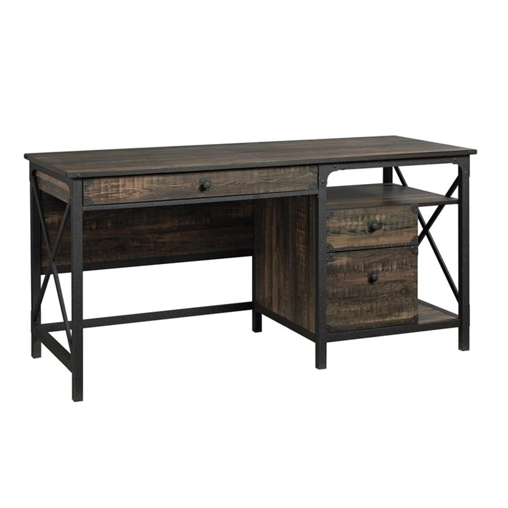 Pemberly Row Contemporary Computer Desk in Engineered Wood-Carbon Oak ...
