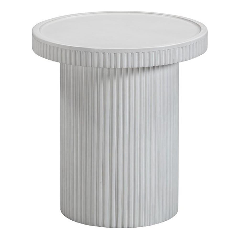 White Ribbed Concrete Round Side Table 17.8" x 19.8"