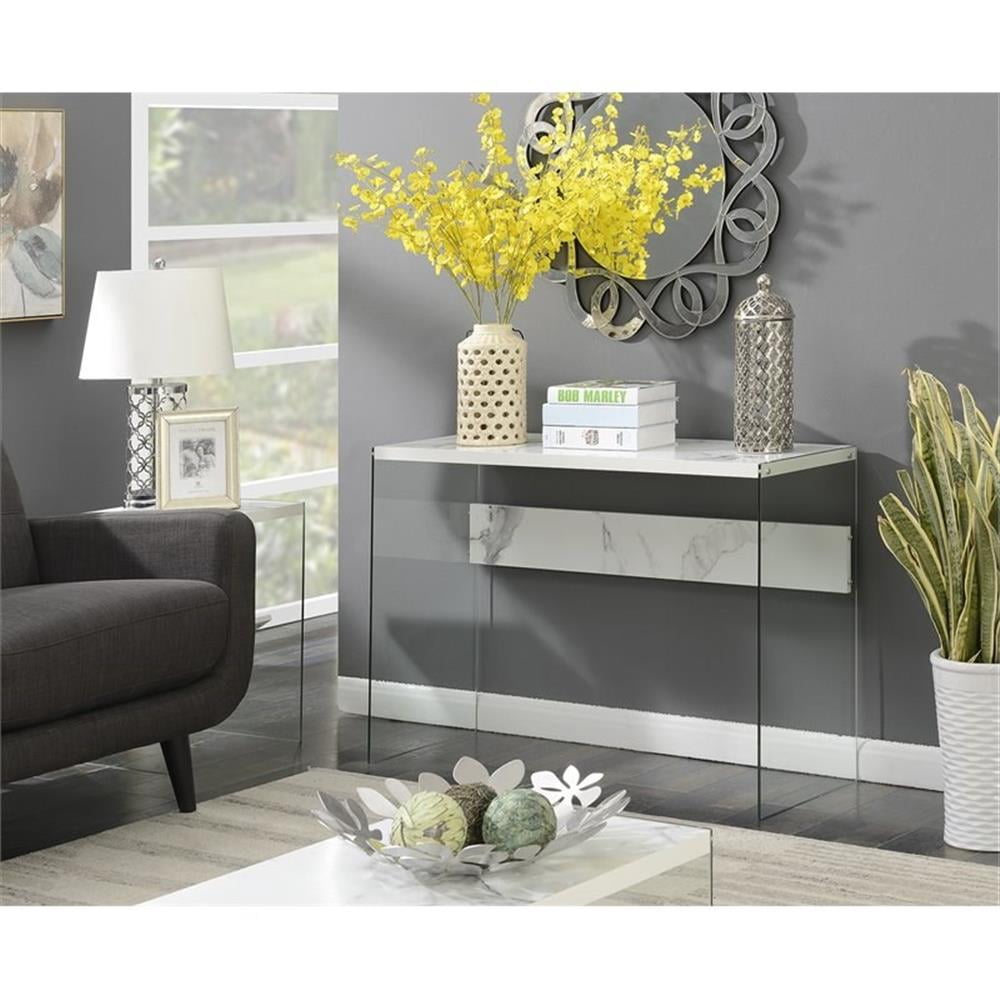 Pemberly Row Contemporary Console Table in Faux White Marble Wood ...