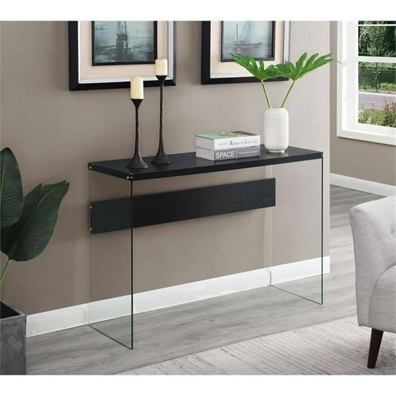Pemberly Row Contemporary Contemporary Console Table/Desk in Black Wood Finish