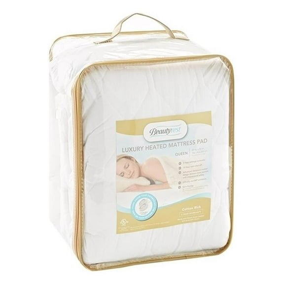 Pemberly Row Contemporary Cotton Blend Heated Mattress Pad in White Full