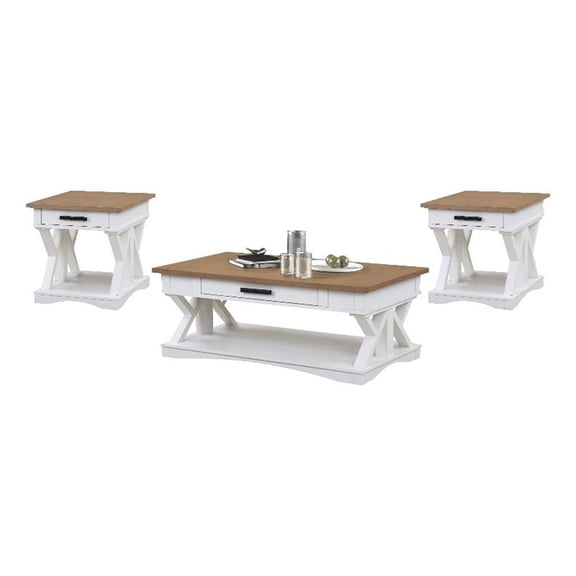 Pemberly Row Contemporary Cotton Cocktail Table with 2 End Tables
