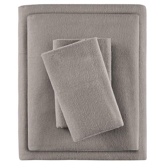Pemberly Row Contemporary Cotton Flannel Sheet Set in Gray Solid