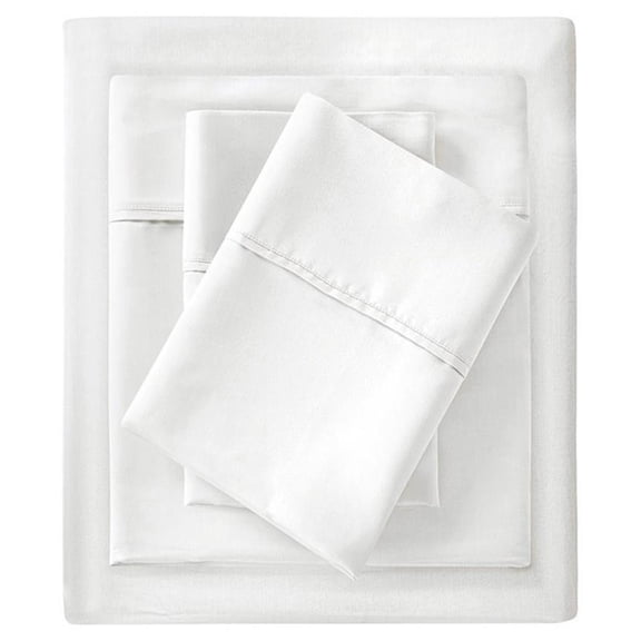 Pemberly Row Contemporary Cotton Polyester Solid Sheet Set in White