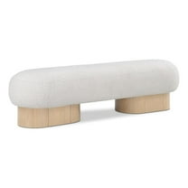Pemberly Row Contemporary Cream Boucle Fabric Bench in Rich Natural Oak Finish