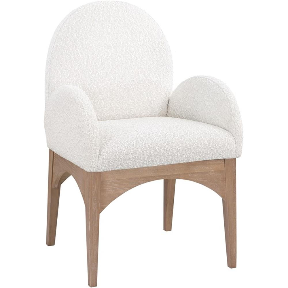Beige Boucle Fabric and Ash Wood Dining Arm Chair
