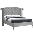 thumbnail image 1 of Pemberly Row Contemporary Crystal Tufted Velvet Platform Bed in Gray, 1 of 7