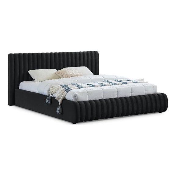 Pemberly Row Contemporary Deep Channel Tufted Rich Black Velvet Full Bed